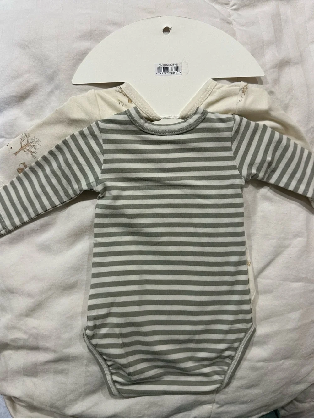 Quincy Mae Cream Woodland & Green Stripe Baby One-Piece Set